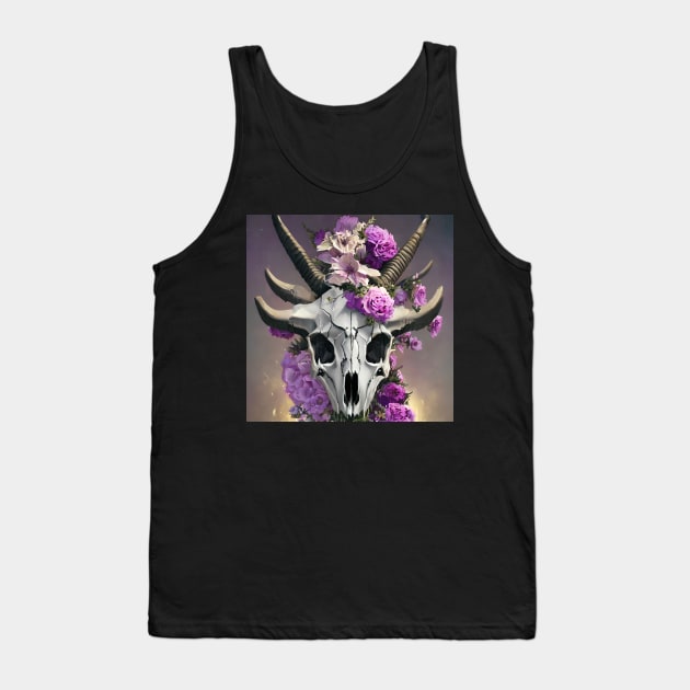 Horned Skull With Flowers Coming Out Tank Top by Trip Tank